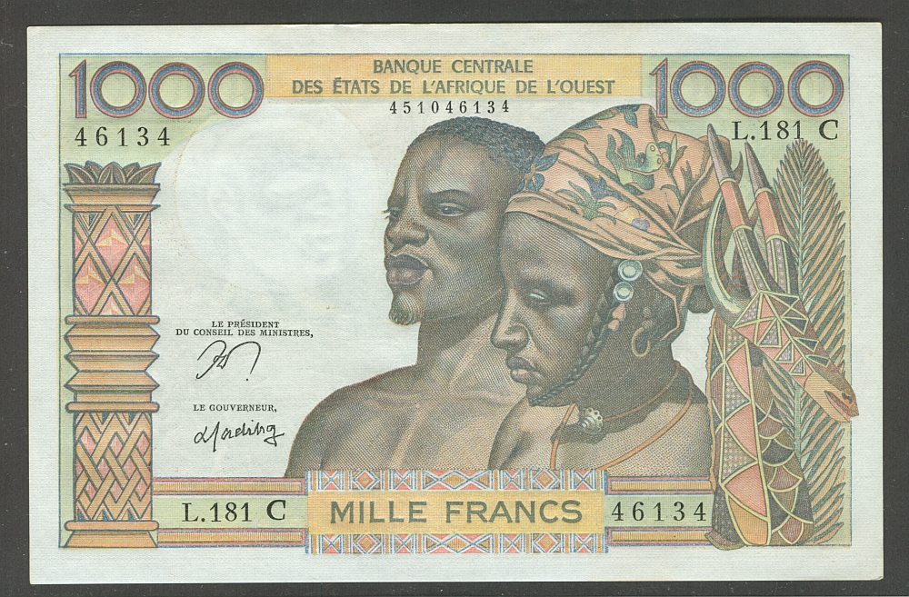 West African States. P-303Cn, 1961 (ND) 1000 Francs, L.181C 46134, vChAU